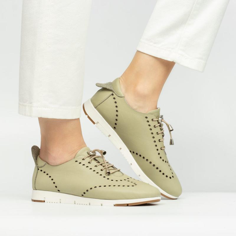 Pantofi sport dama piele naturala DiAmanti Roberta verzi cu maro